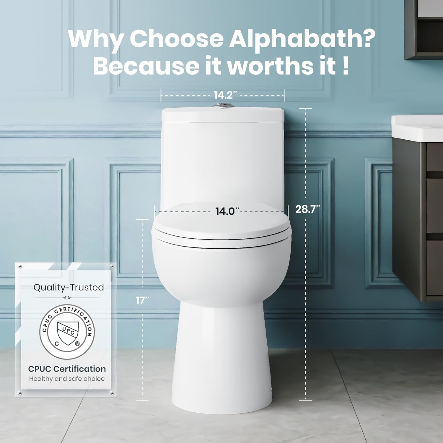 One Piece Toilet for Bathrooms Elongated Soft Close Seat, 17" ADA Chair Height, 360° TSUNAMI Dual Flush 0.8/1.28 GPF, WaterSense Certified, Modern Easy Clean Toilets for Small Space, 12'' Rough-In