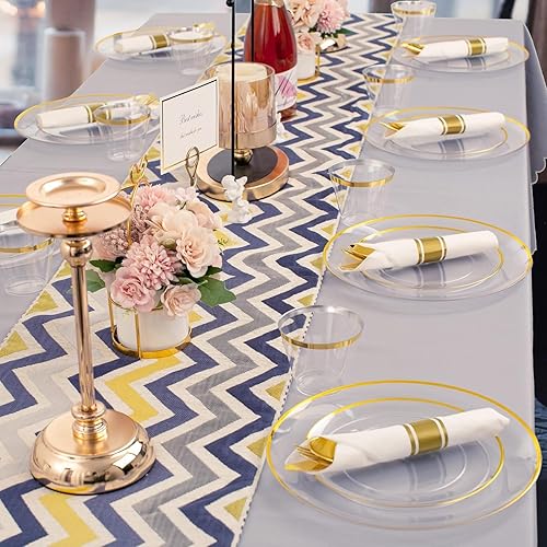 Miniatura 6 de Rubtlamp 140 platos de plástico, platos desechables transparentes con borde dorado, vajilla de fiesta transparente dorada que incluye 20 platos de