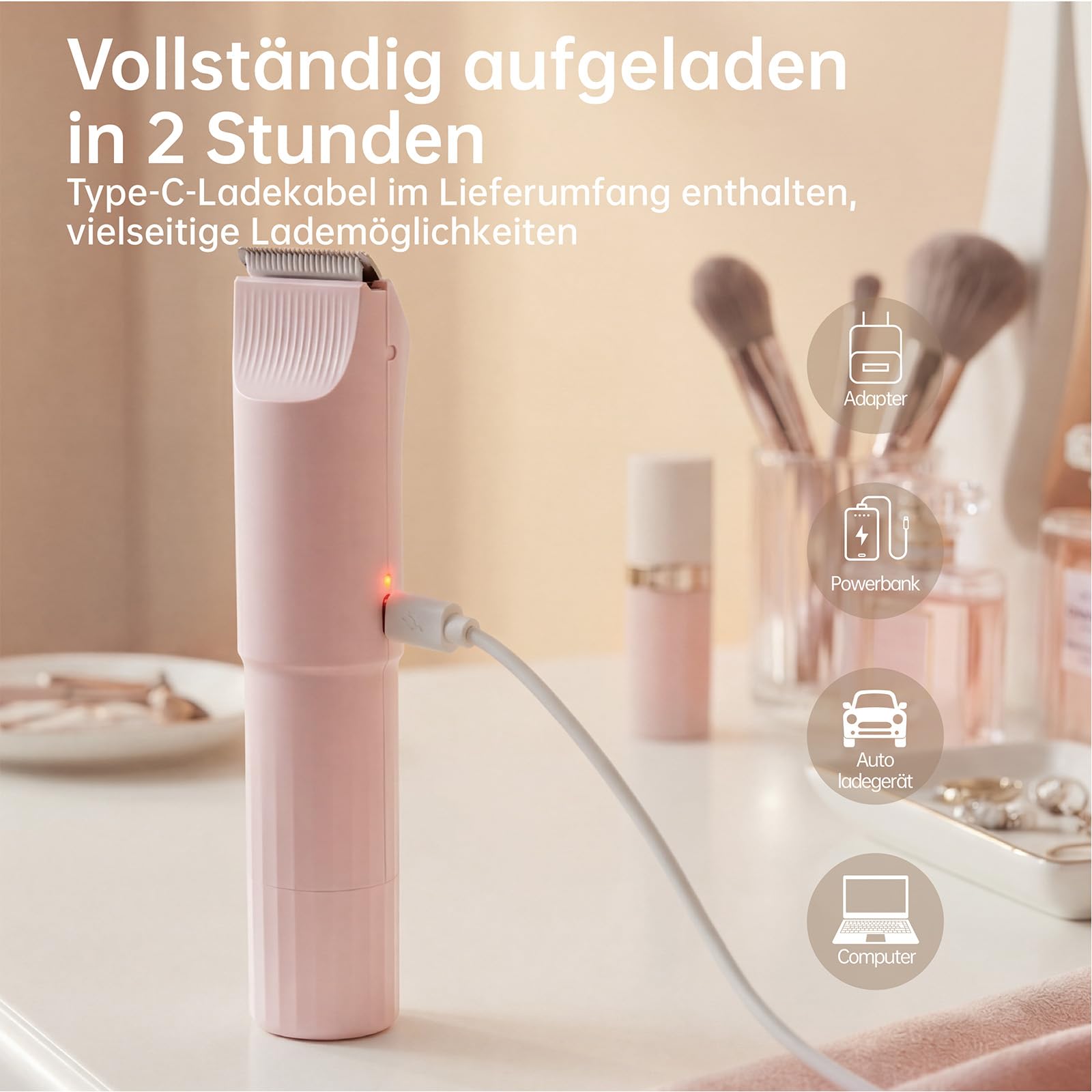 Damen Rasierer Elektrisch, 2 in 1 Intimrasierer für Frauen, Wiederaufladbar Trimmer Damen für Beine, Arme, Achseln und Bikinizone, Rosa