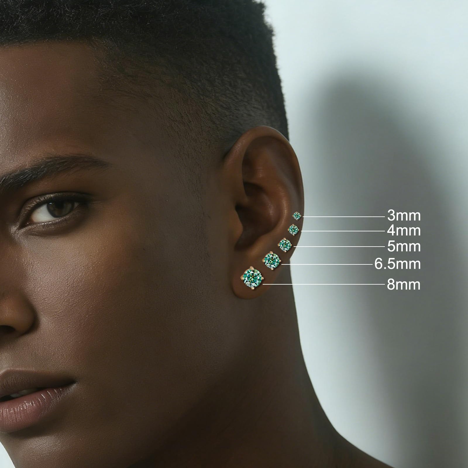 Ohrstecker mit farbigem Moissanit 0.2-4ct VVS1 für Damen, 925 Sterling Silber Ohrstecker 14K vergoldet, 4-Zinken-Design, hypoallergen für empfindliche Haut