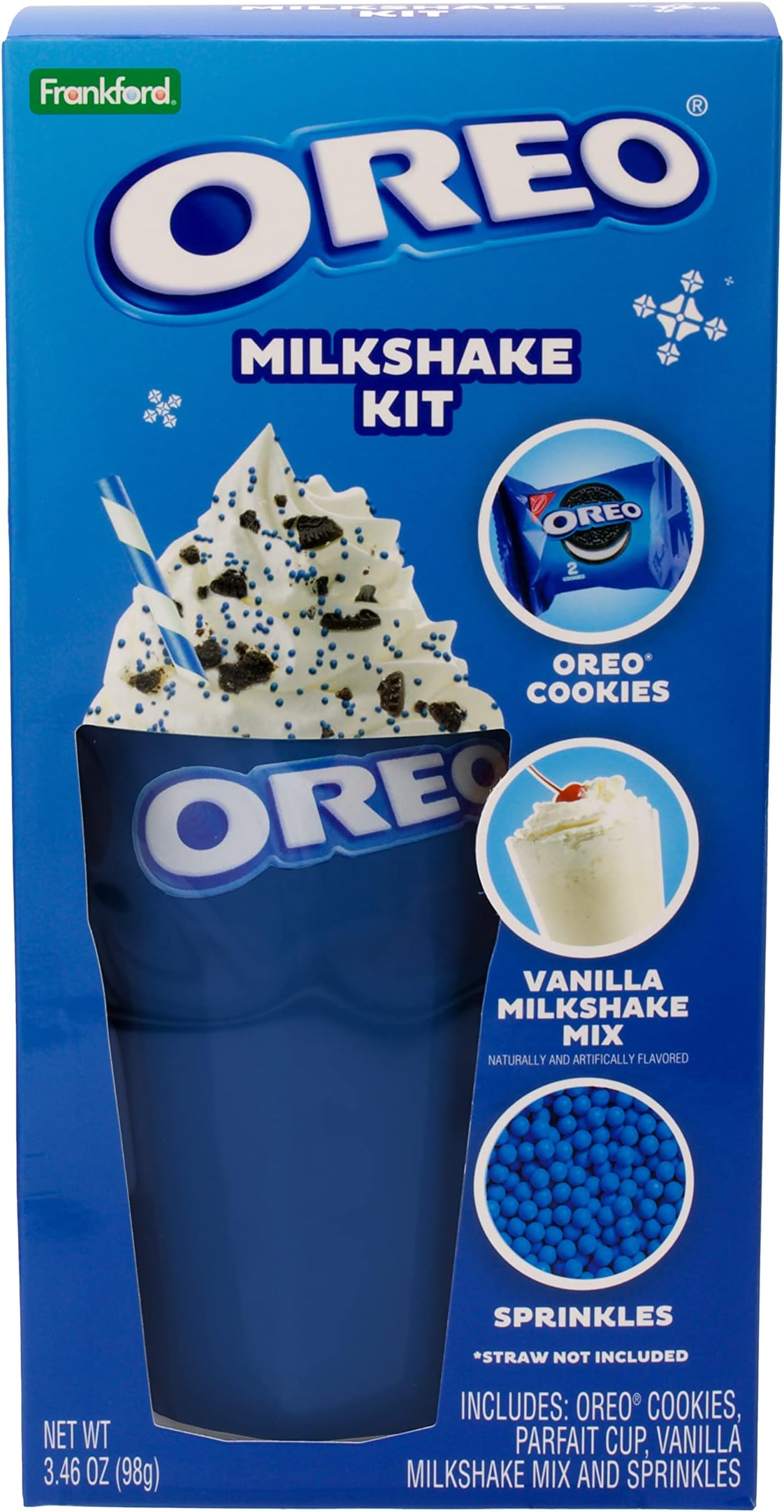 Frankford OREO Milkshake Kit Gift Set with OREO Cookies, Ceramic Milkshake glass, Milkshake Mix and Sprinkles