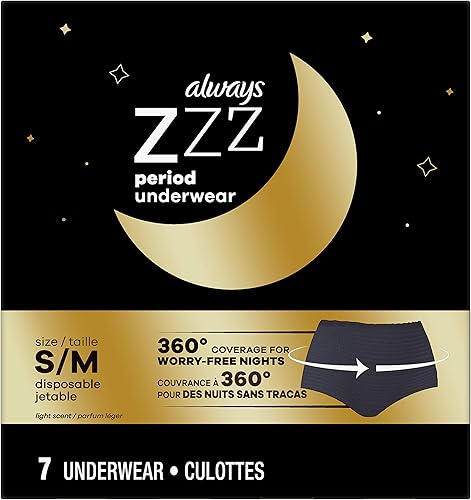 Always ZZZ - Ropa interior desechable para mujer, talla SM, cobertura de 360 grados, 7 unidades, Negro -