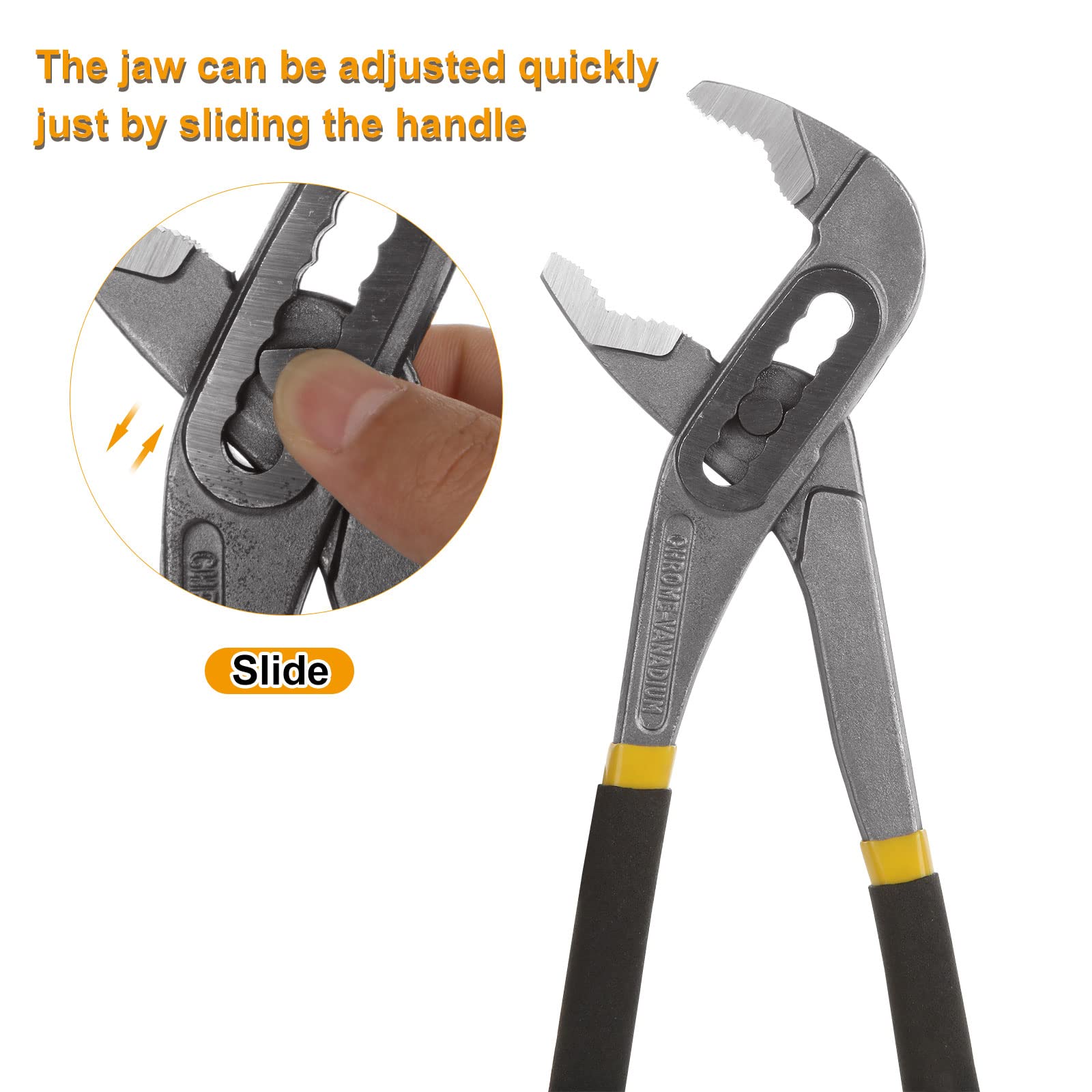 Set 3 Pinze Per Giunti Scanalati - Acciaio Cr-V, Chiusura A Pressione, Misure 7”, 9.5” E 12” - Foto 7