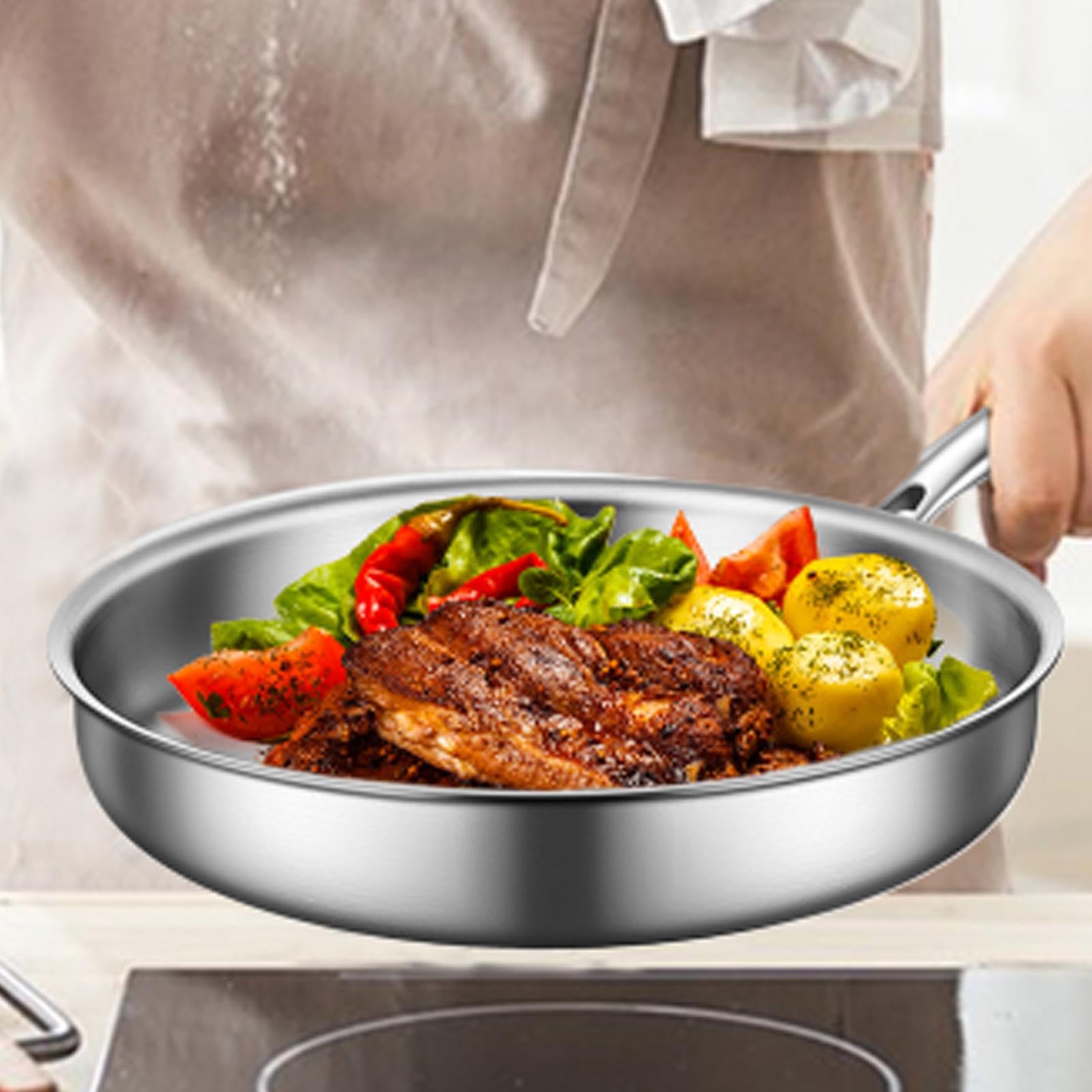 Padella, padelle e padelle di frittura Piccola frittura anti-scintilla con | Woks multifunzionale e pentole da fritta, padelle di frittata, gadget da cucina per picnic, campeggio