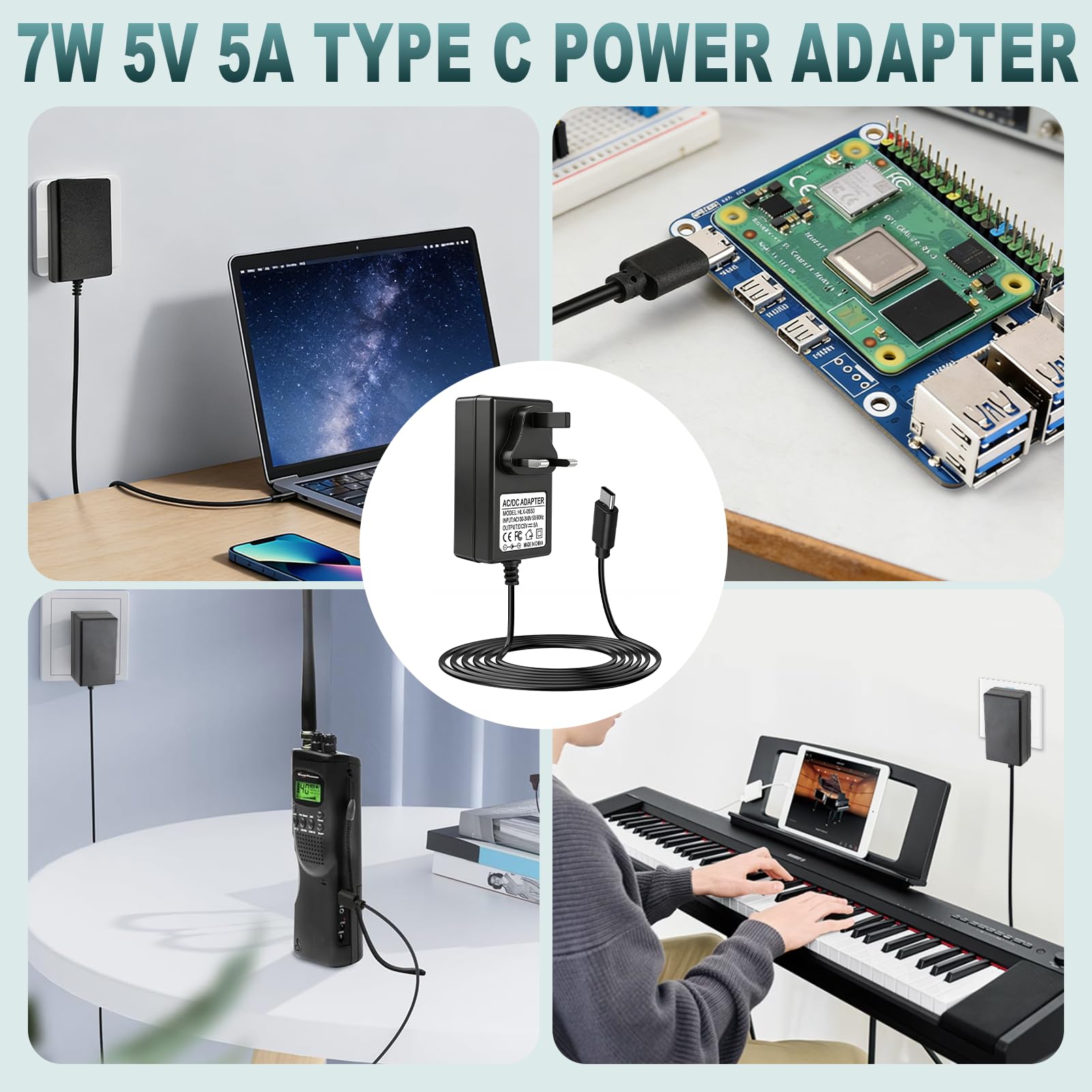 USB-C Power Supply UK Plug for Raspberry Pi 5, 27W 5V 5A Type C PD Power Adapter for Raspberry Pi 5 4GB/8GB/16GB and Most Phone,Laptop and Electronic Product — view 3