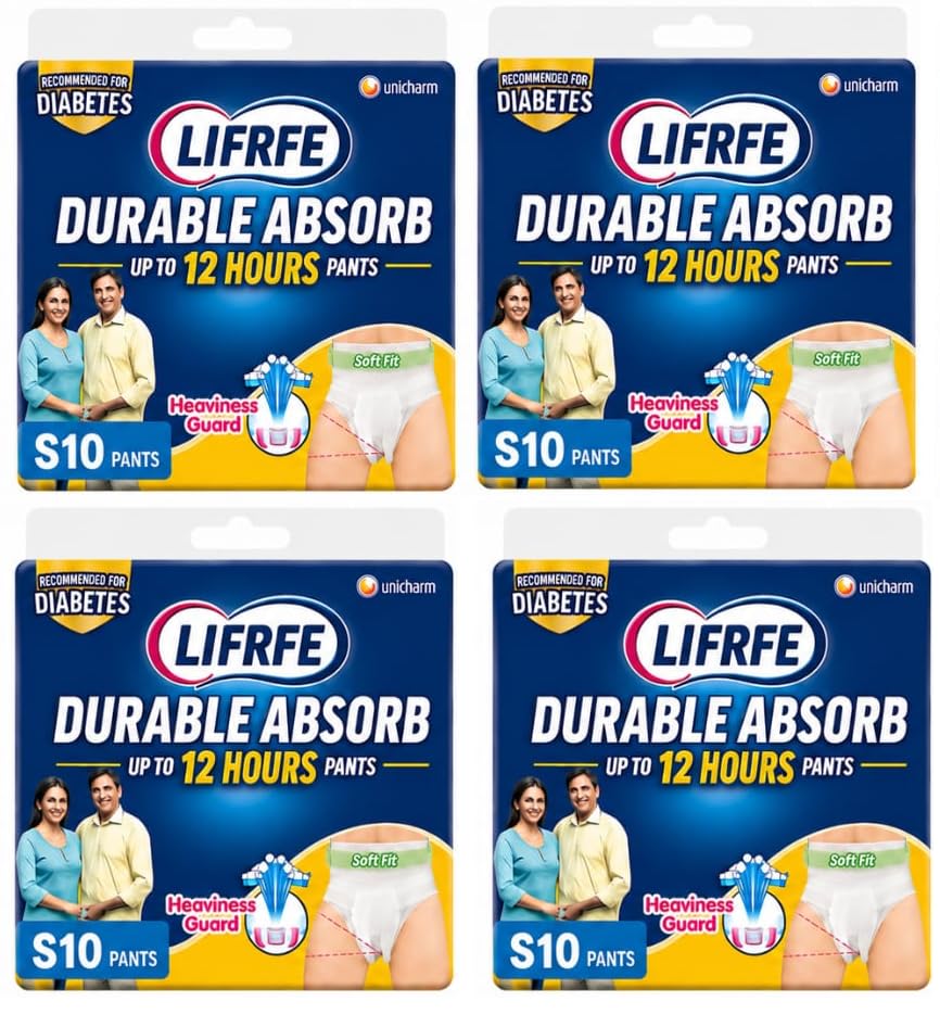 Lifre Super Durable ABSORB Pants Adult Diaper Pants Unisex, Small, 40 Pieces, Waist size - 24-33 Inches, 60-85 cm (Pack of 4) up to 12 HOURS ABSORBENT-image-46