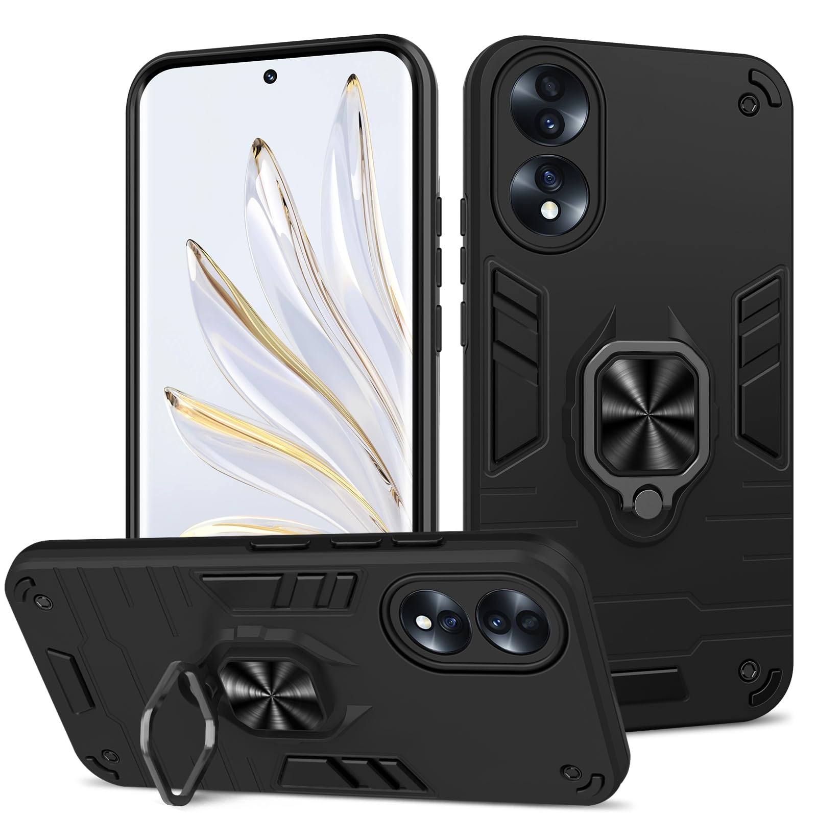 Funda para Samsung Galaxy A13 4G con Cristal Templado Protector Pantalla, Carcasa Antigolpes con Soporte anular metálico, Case Protectora de Grado Militar, Negro — view 92