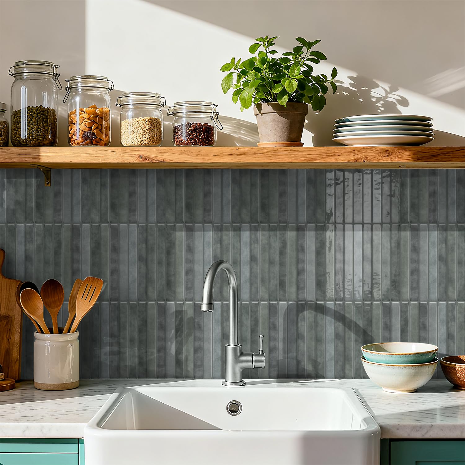 Grey Kit Kat Tile Stickers Peel and Stick for Kitchen Backsplash, 20-Sheet 3D Gel Finger Tiles for Bathroom, 1.2mm Thick Waterproof Stone Effect Self Adhesive Wall Tiles, 12x24.6cm