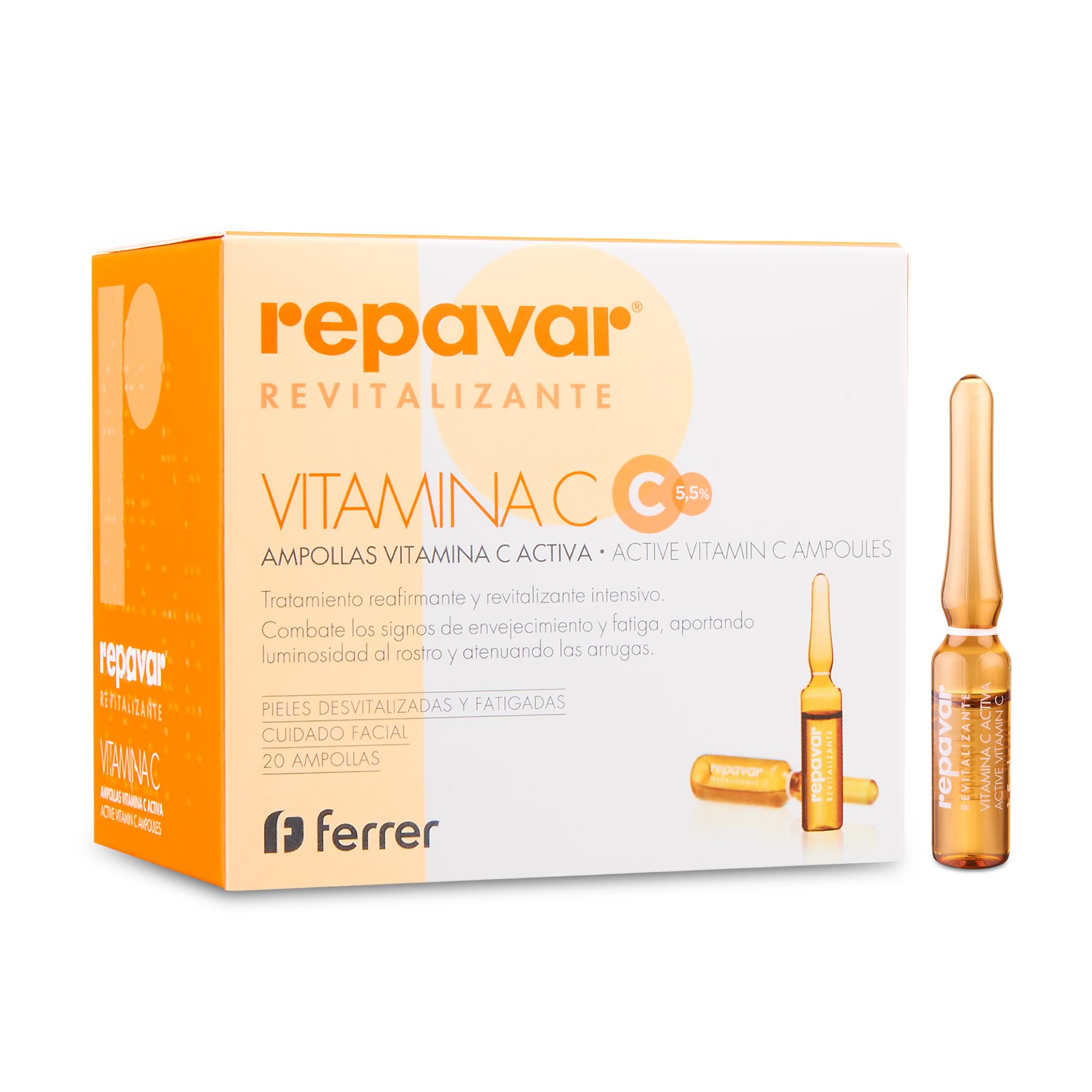 REPAVAR REVITALIZE Active Vitamin C Ampoules 20 units - Antiaging, Intense Revitalizing And Firming Treatment, High Concentrate Vitamin C