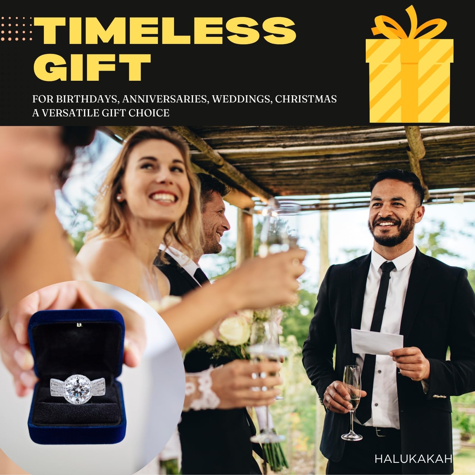 Halukakah Damenring mit D3,0ct Moissanit Platiniertem 925er Silber mit Zertifikat,Runder Halo Labordiamanten im Brautset mit Krappenfassung,Größenverstellbar,Geschenk für Ehefrau,Freundin,Mama,Tochter