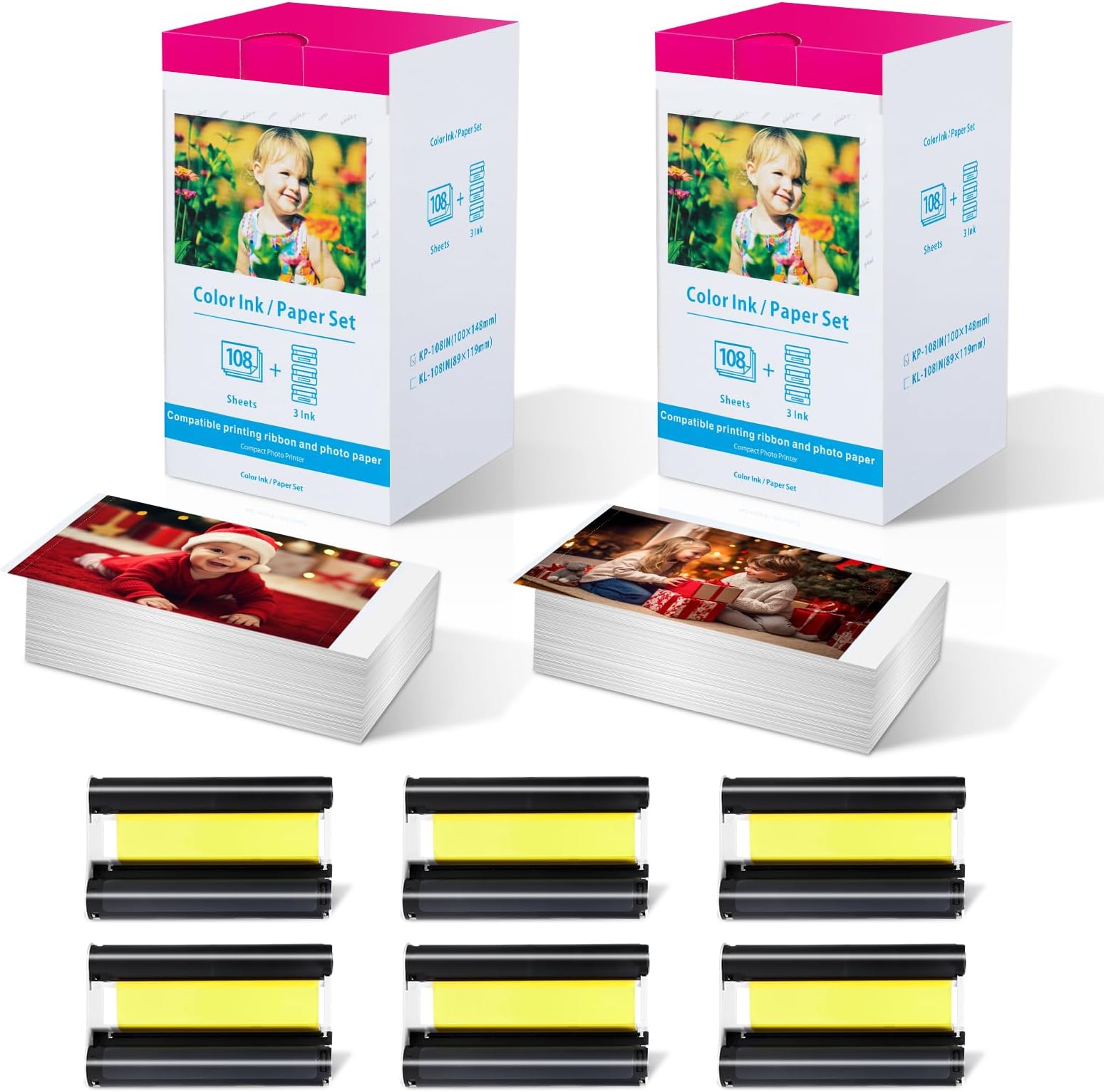 Pack Compatible KP-108IN, Encre Et 108 Feuilles De Papier Photo, 100 X 148 Mm Remplace 3115b001 Pack Compatible KP-108IN, Encre Et 108 Feuilles De Papier Photo, 100 X 148 Mm Remplace 3115b001