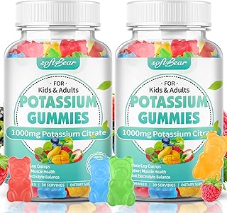 softbear Potassium Citrate Gummies, High Potency Potassium Citrate 1000mg Supports Leg Cramps & Muscle Health Potassium Gummies for Adults & Kids Mixed Fruit Flavor 120 Count