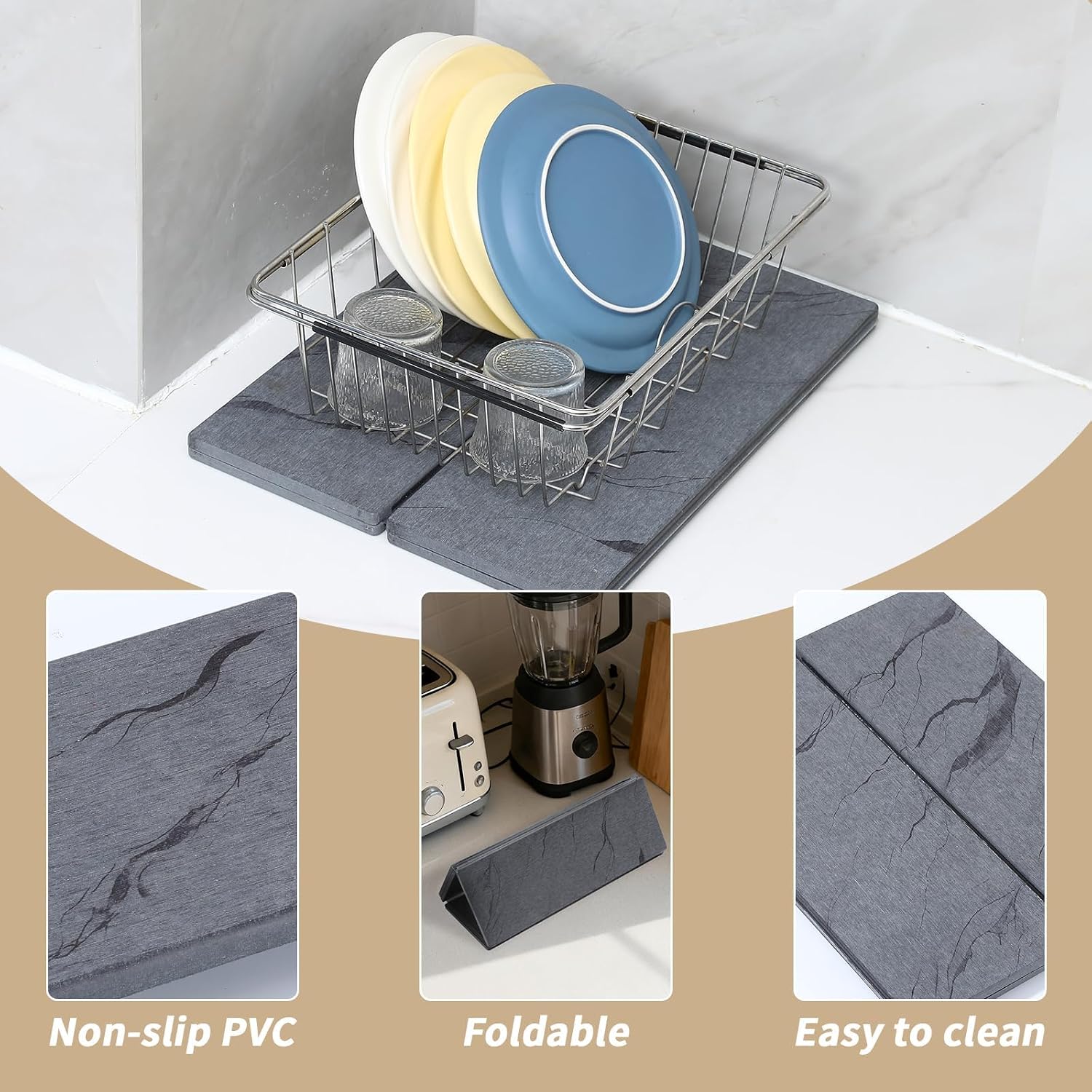 2 Pcs Stone Drying Mat for Kitchen Counter,24"x16" & 4"x8" Stone Drying Mat