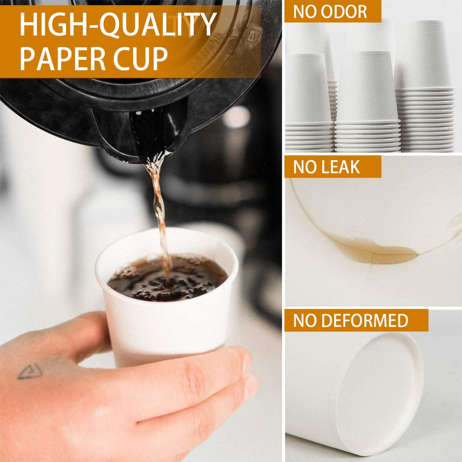 Vumdua 800 bicchieri di carta usa e getta da 170 ml, per bevande calde e fredde, per caffè, tè, succhi di frutta, espresso e cortado (bianco)