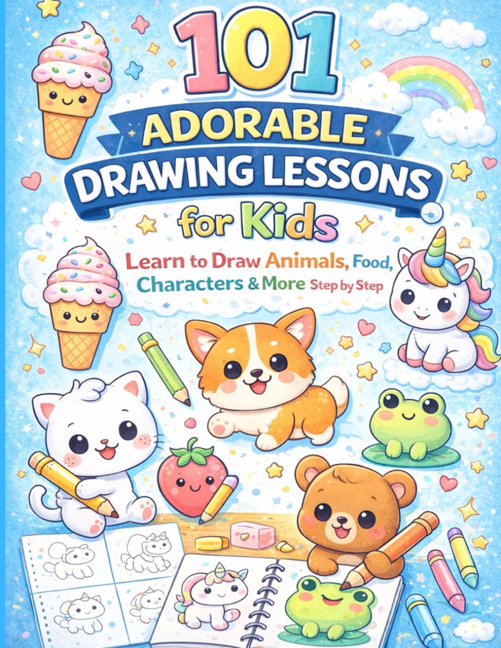 101 Adorable Drawing Lessons For Kids: Learn to Draw Animals,Food, Characters & More Step by step