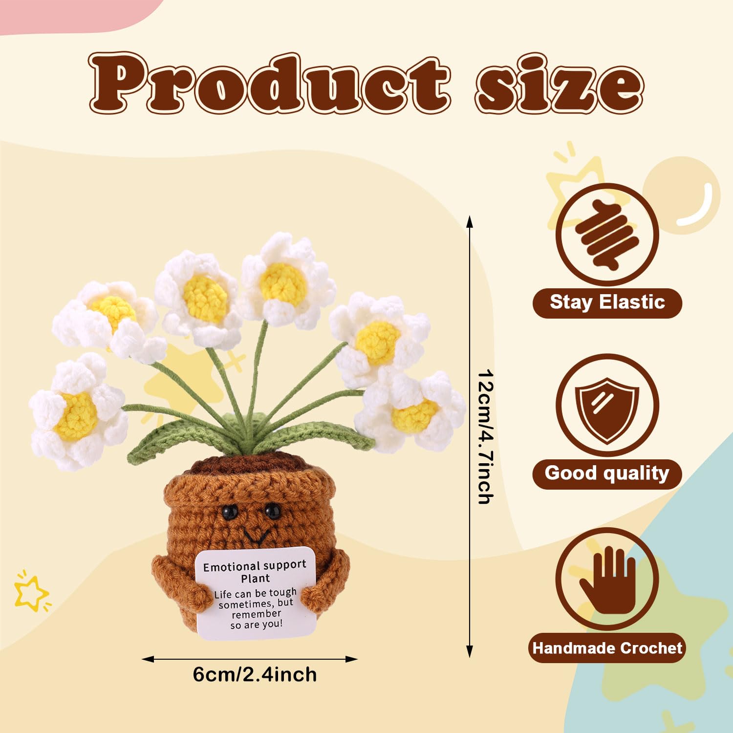 TOYMIS Crochet Daisy, Handmade Knitted Positive Support Plant Daisy Inspirational Flower Pot Doll Suitable for Balcony Living Room Bedroom Office Desk Decor - Image 2