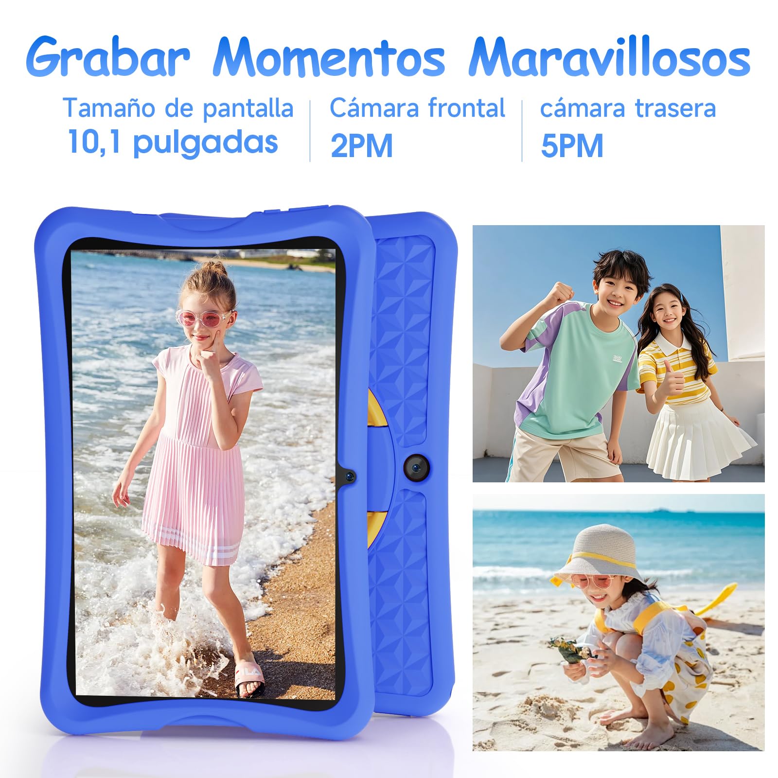 DigiLand Tableta para Niños de 10,1 Pulgadas, Tabletas Android 15 con Funda Protectora, 6+32GB,Pantalla IPS 1280*800,Cámara dual 2MP+5MP,6000mAh, Tableta Aprendizaje con Control Parental e iWawa(Azul)