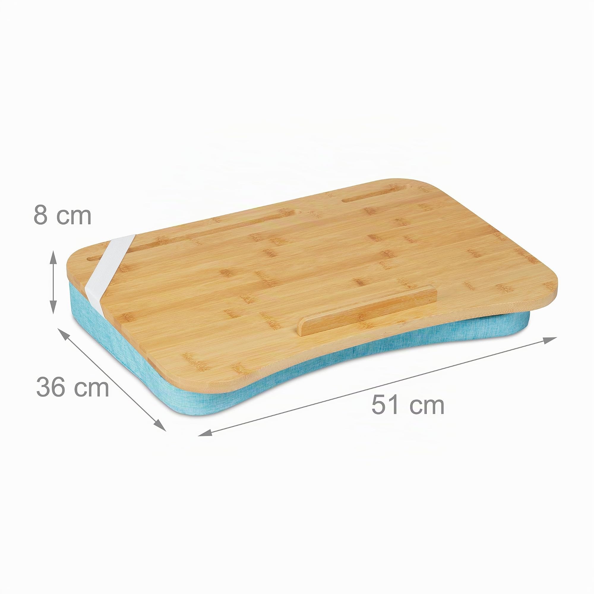 Relaxdays Support pour Ordinateur Portable, Bambou, Coussin en Mousse à mémoire, LxP 51x36 cm, lit, canapé, Nature/Bleu
