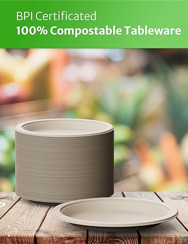 Miniatura 7 de Compostable Plates, 100% Biodegradable Plates, BPI-Certified Eco Paper Plates, Bagasse Plates, Recyclable Paper Plates, Sugarcane Plates (9 Inch -