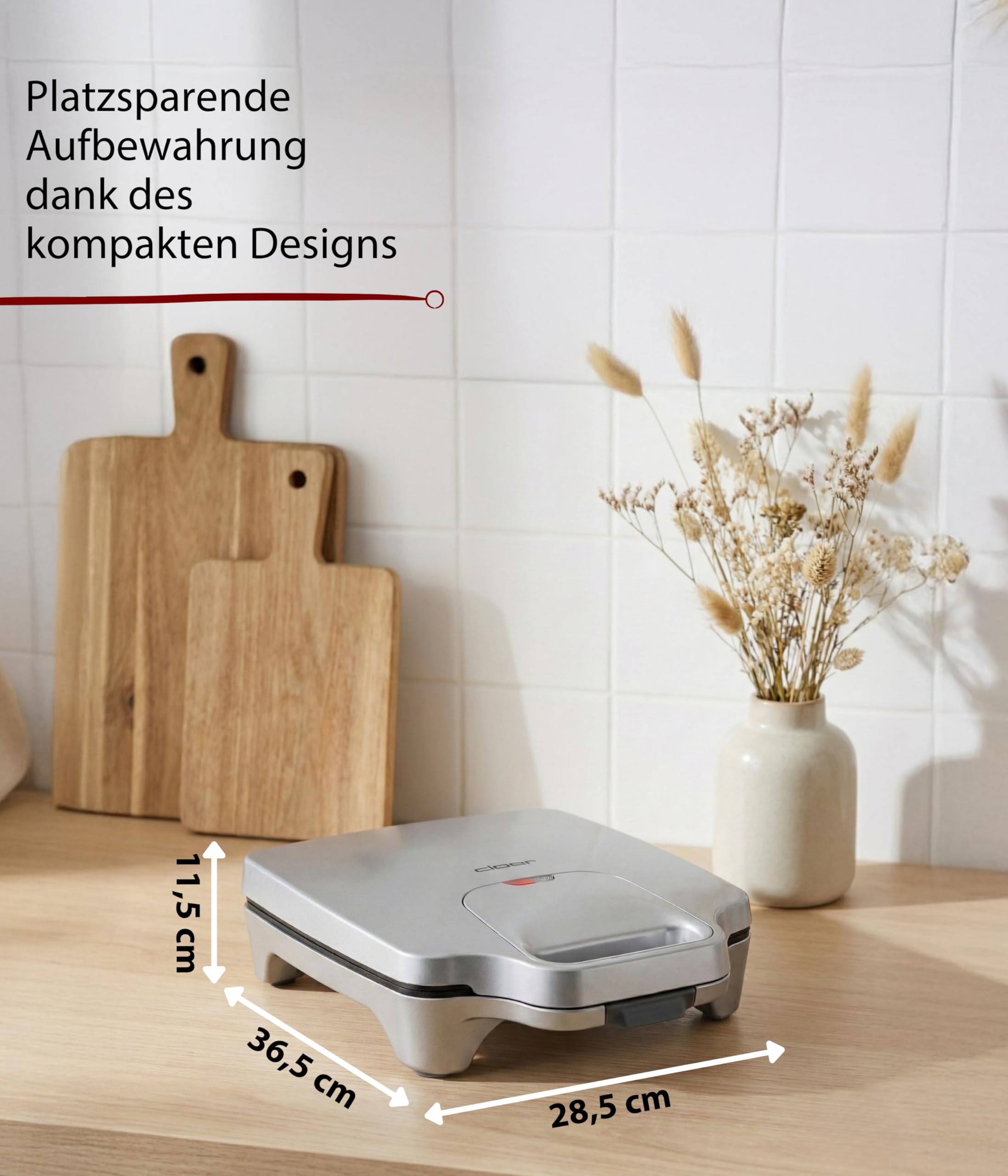 Cloer 6269 Sandwichmaker XXL, 1800 W, für 4 Sandwiches, American Toast, XXL-Füllung, optische Fertigmeldung, Silber