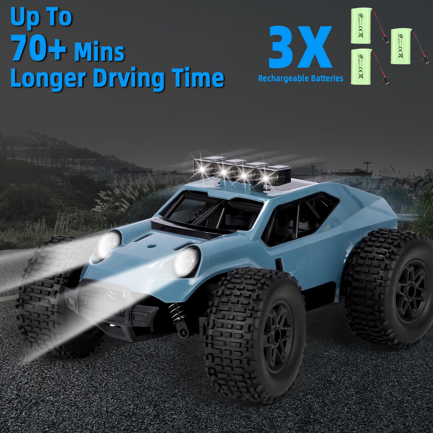 2,4 GHz Macchina Telecomandata,1/20 RC Macchina Radiocomandata Ad Alta Velocità con 3 Batterie, Fuoristrada A Trazione Integrale Con Luci A Led, Regalo Per Bambini Di 5-14 Anni