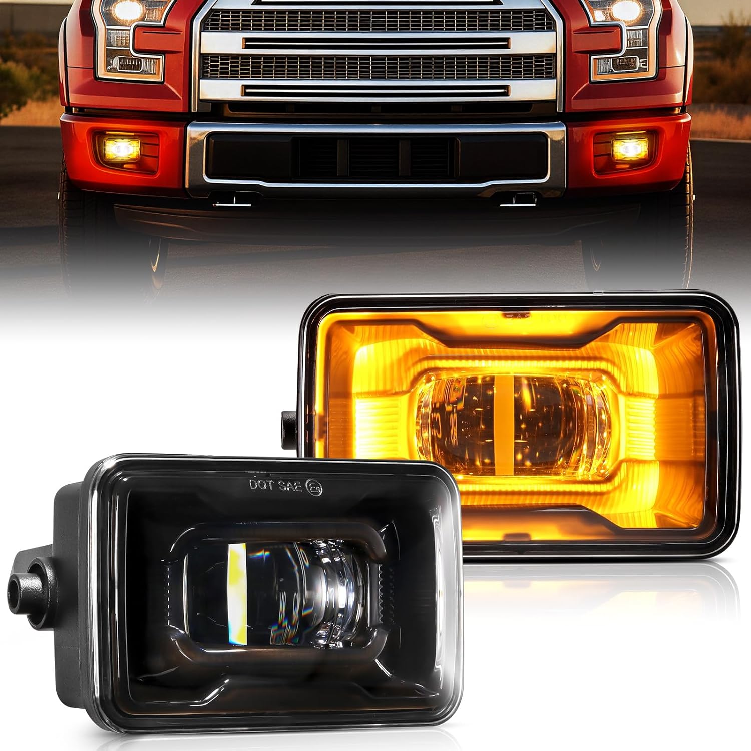 Auxbeam 2026 Upgraded LED Fog Lights Lamps With Amber Ambient DRL, 600% Brighter 5800LM Fog Lights for Ford F150 2015-2020, Bumper Fog Lamps Dot Approved, IP67 Waterproof, Pair, Black