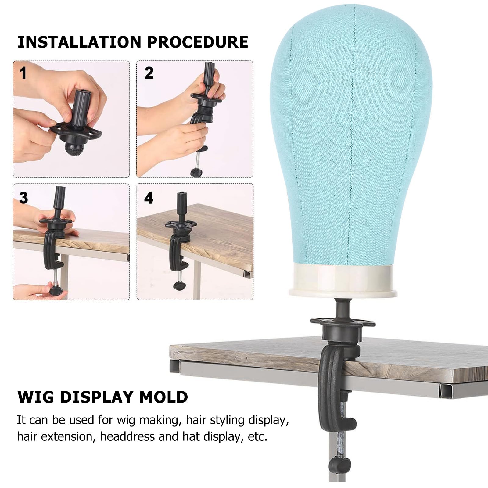 ifundom Testa per Parrucchiere Professionale Blu in Canvas e Plastico per Esposizione Parrucche e Pratica di Acconciature per Casa e Negozio