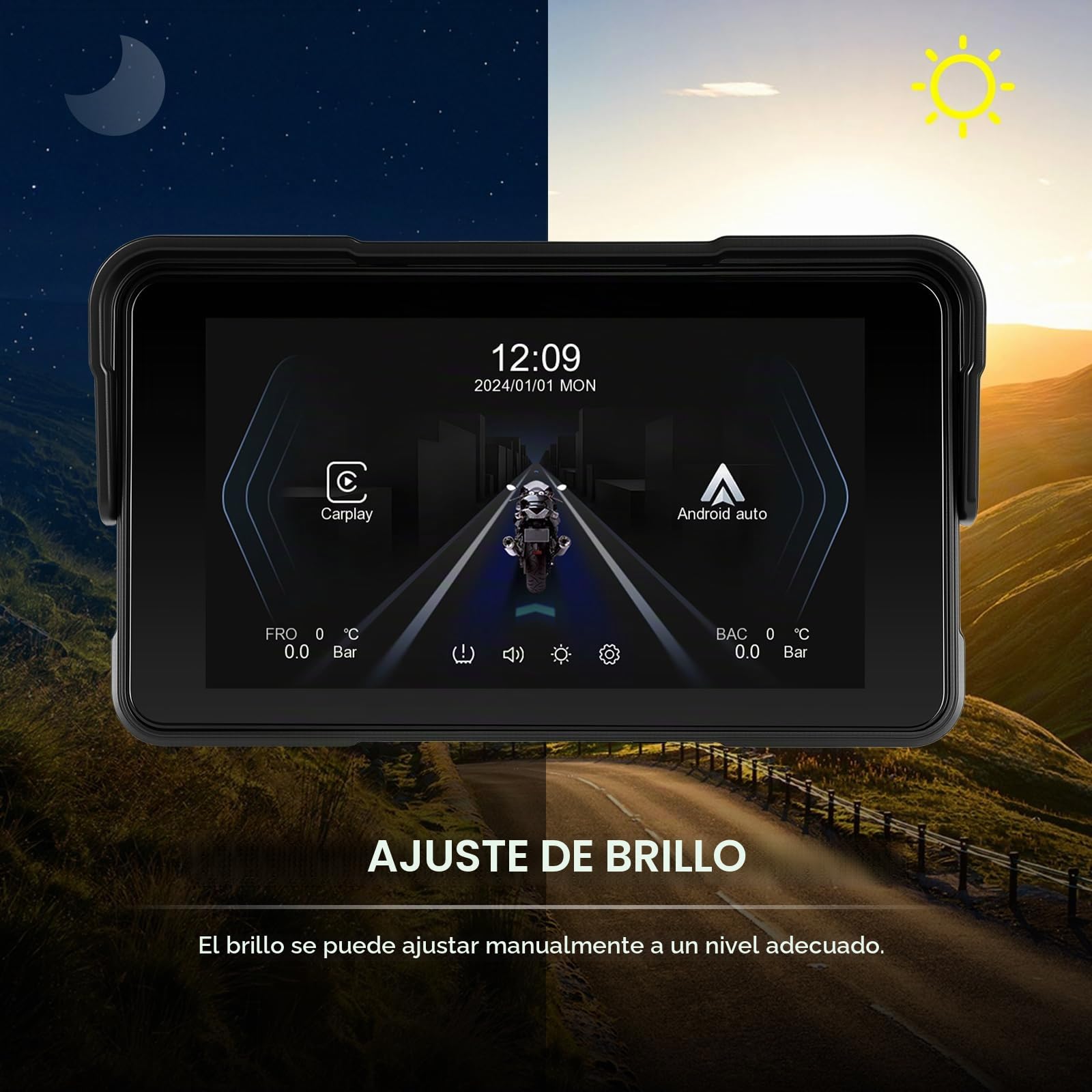 Inalámbrico Carplay Motorbike Navi Android Auto, 5 Pulgadas Pantalla Táctil Carplay Portátil para Motos, Radio de Coche para Motos con Airplay/Android Cast/Bluetooth/IP68 Impermeable