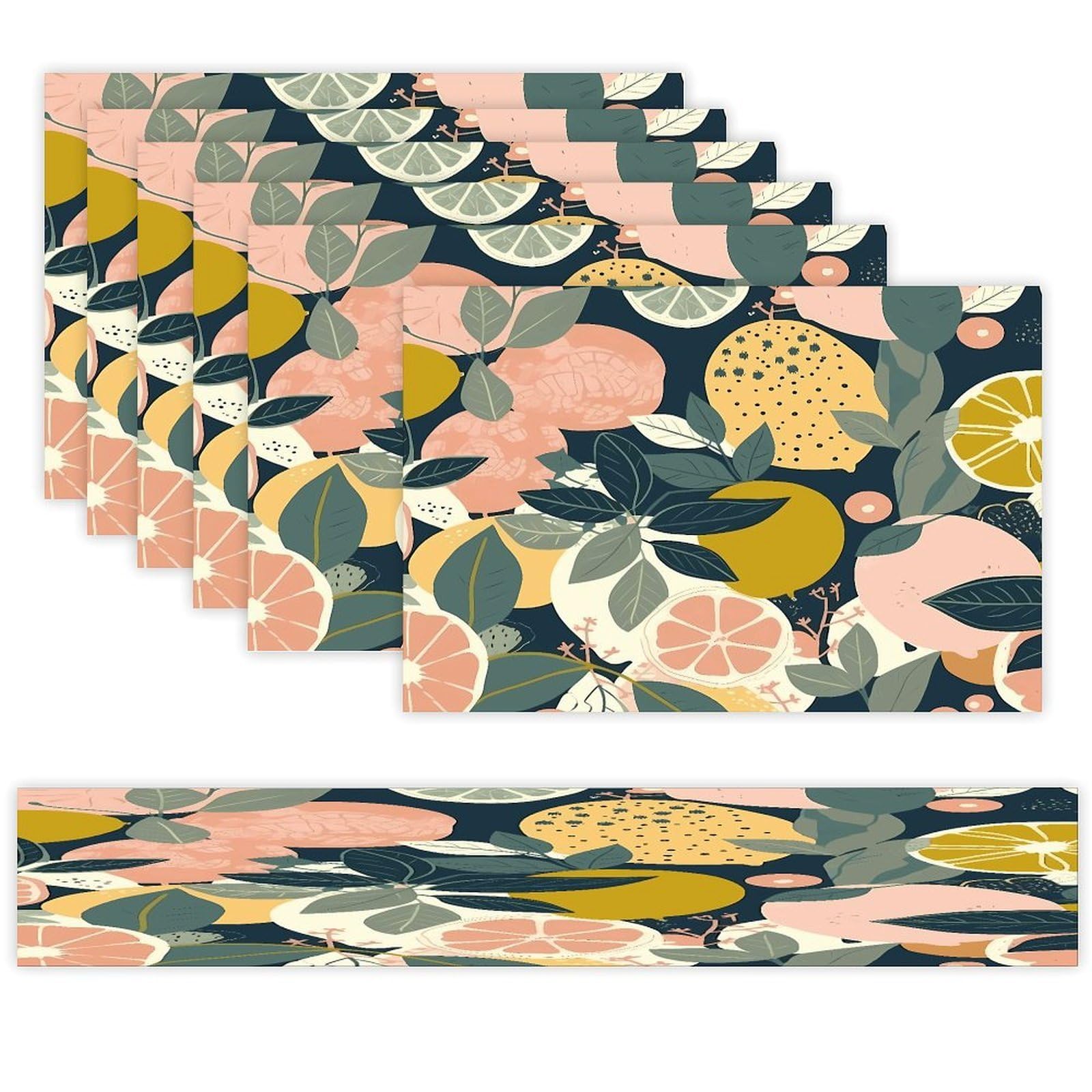 Lemon Citrus Pattern Table Runner and Placemats Set of 6 for Kitchen Washable Table Mats Heat Resistant Place Mats Non-Slip Place Mat Wipeable Placemat(6 Placemats+1 Table Runner)