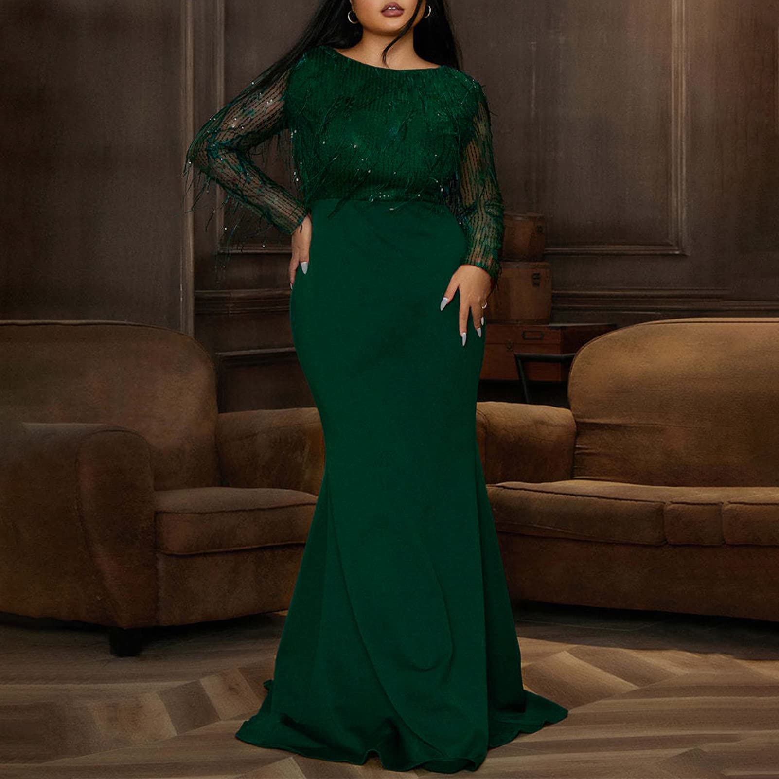 Cololura Vestido largo sexy de lentejuelas de malla de talla grande para fiesta, cóctel, noche, baile de graduación, sirena