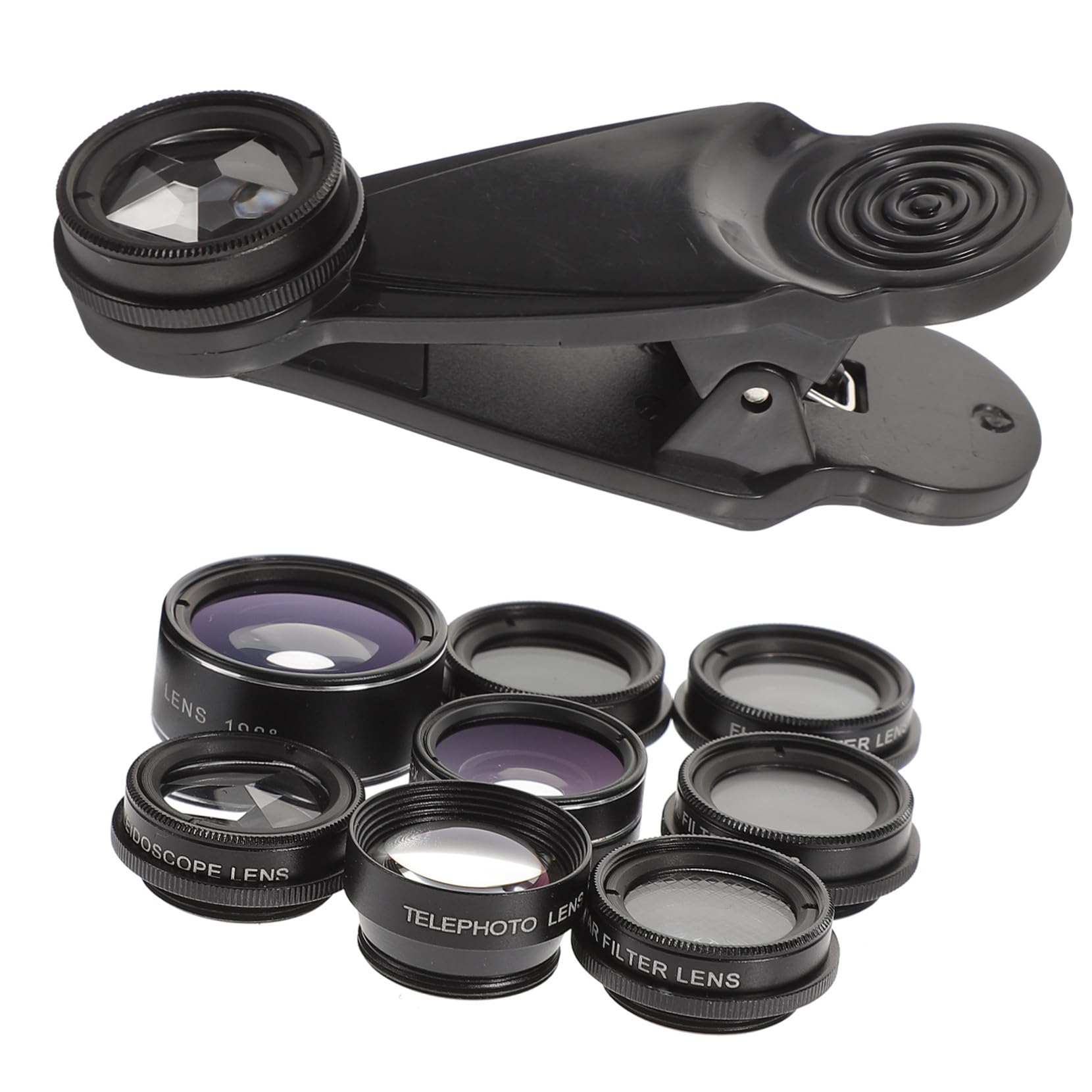 Mikikit Kit de Lentes para Teléfono Móvil con Zoom Gran Macro y Ojo de Pez Polarizador Cpl Kaleidoscopio Compatible con Smartphones Fácil Instalación