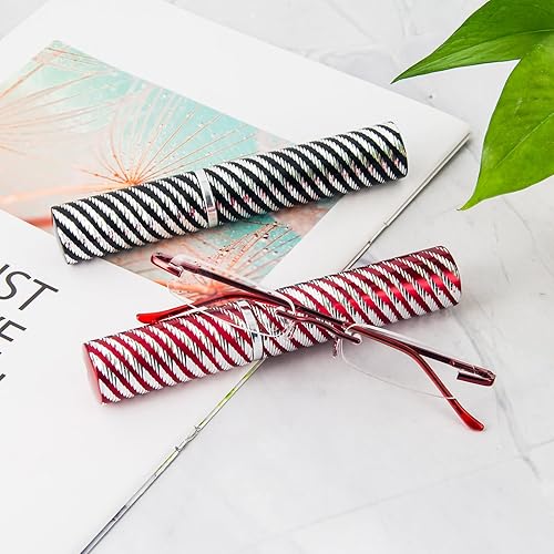 Miniatura 6 de DXYXYO Mini lentes de lectura sin montura para mujeres y hombres, paquete de 2 lectores de metal compactos de bolsillo delgado con estuche portátil