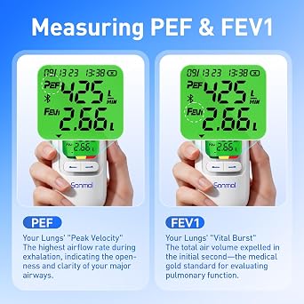 Bluetooth Smart Peak Flow Meter, Portable Digital Lung Function Tester | Track PEF&FEV1, APP auto-sync, 300 record storage, built-in rechargeable battery