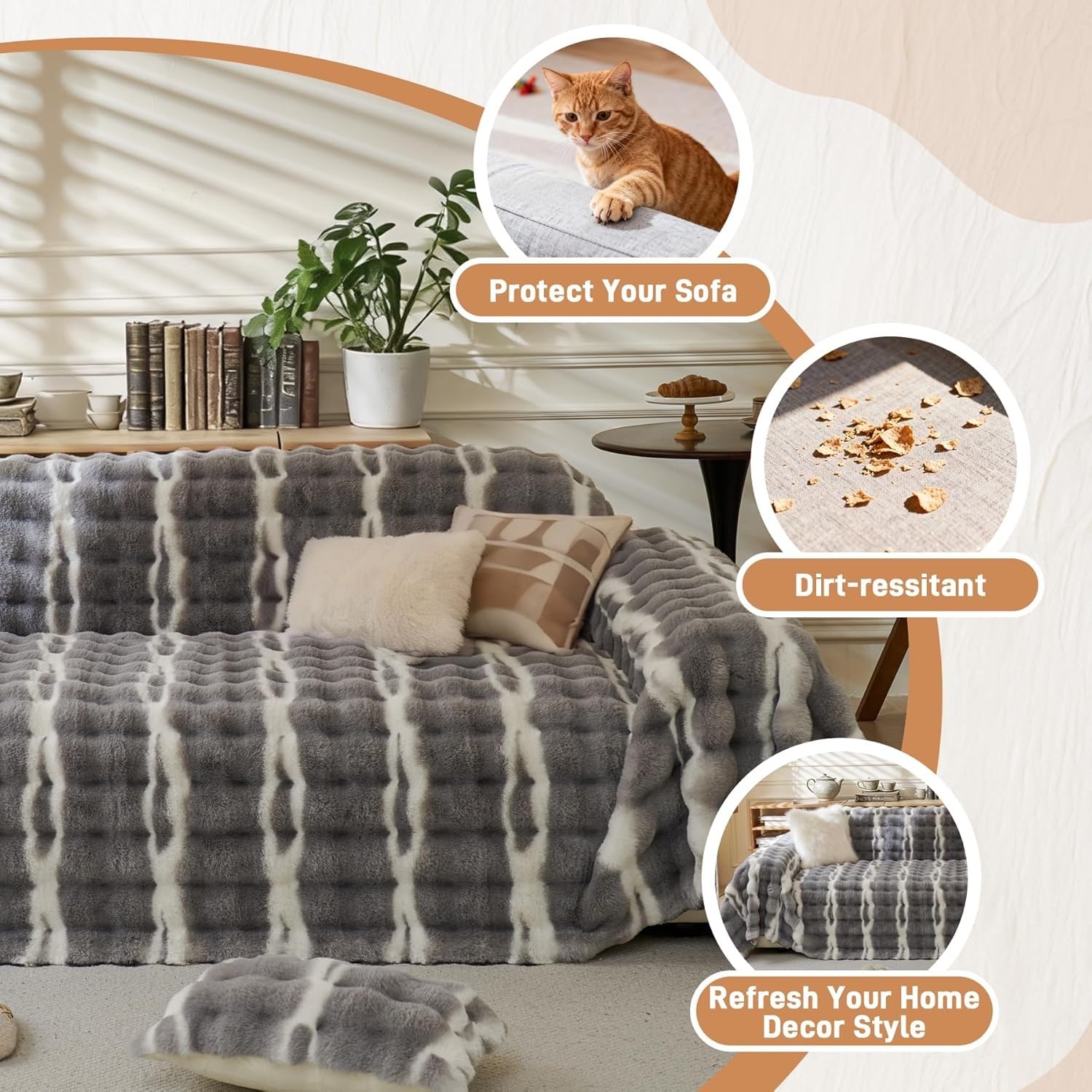 Sofabezug Dicker Warmer Plüsch mit 3D-Blasen-Design flauschig gemütlich Überwurf für Couch, Stuhl, Sofa, Bett Weiche waschbare Sofaabdeckung als Hundedecke und Sofaschutz(Coffee-Milk,70.9x102in)