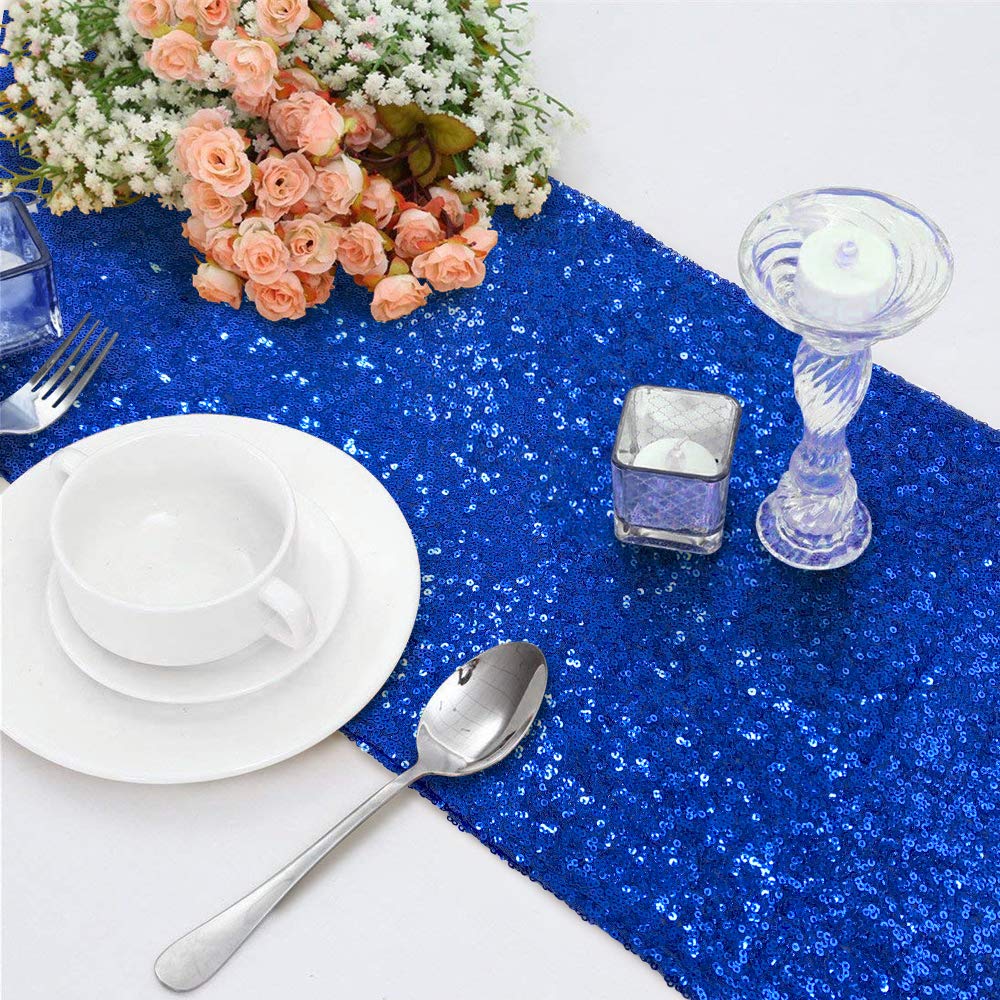 Time to Sparkle 12x108inches Glitter Sequin Table Runner Chair Sashes Swags Wedding Party Table Decoration, Sequin Royal Blue