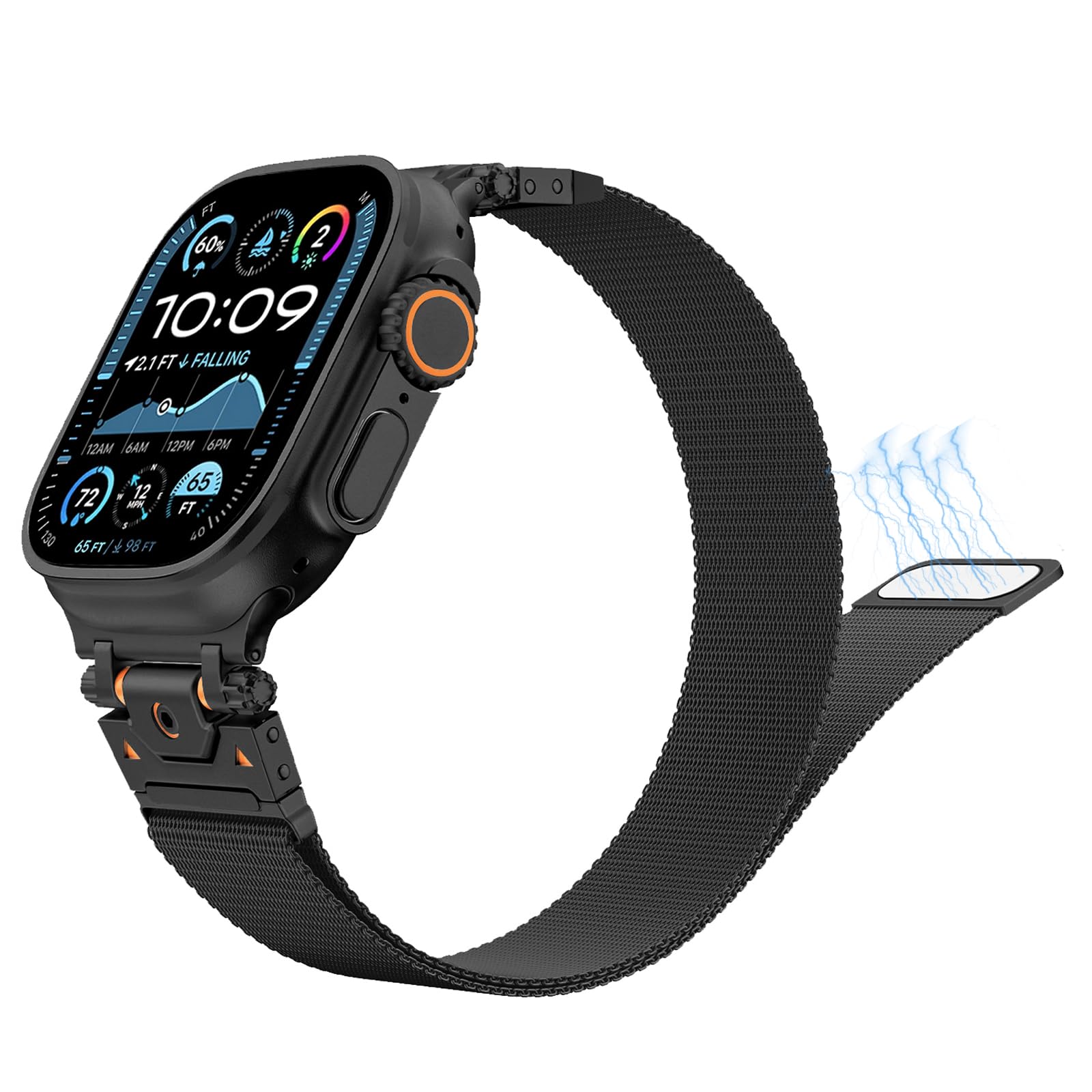Milanese Loop for Apple Watch Ultra 2 Band 49mm 46mm 45mm 44mm Men Women, Stainless Steel Mesh Strap with Magnetic Clasp & Metal Connector for iWatch Series 10 9 8 7 6 5 4 SE (Black)