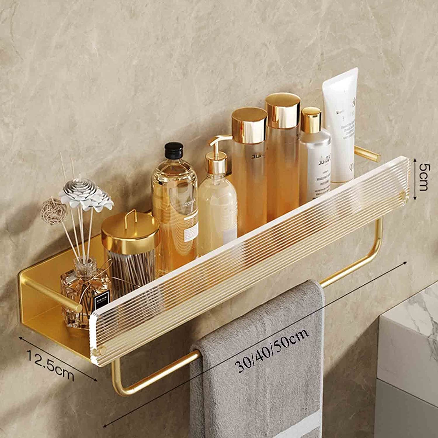 Estantería Cocina y Baño Estante De Baño Pared Cesta Ducha Sin Espacio Perforación Acrílico Aluminio Para Inodoro Estanteria Ducha(C,50cm)