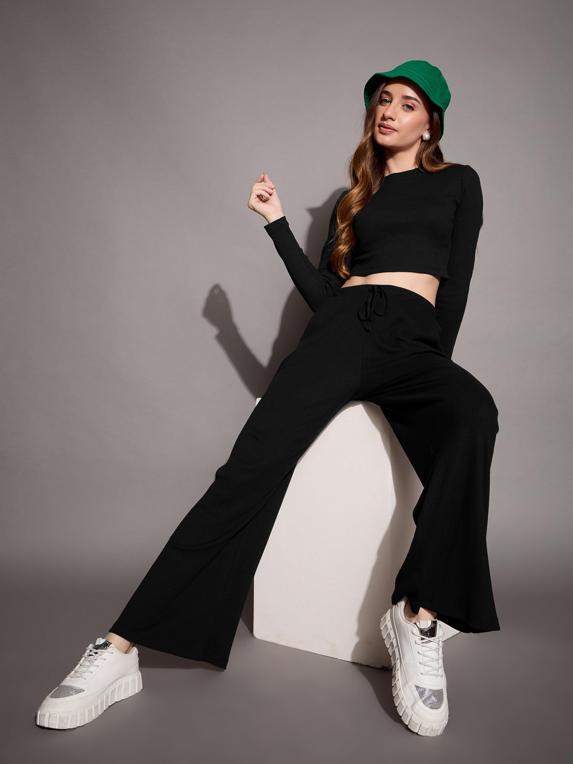 SASSAFRAS Basics Women's Black Rib Drawstring Pants-M 1