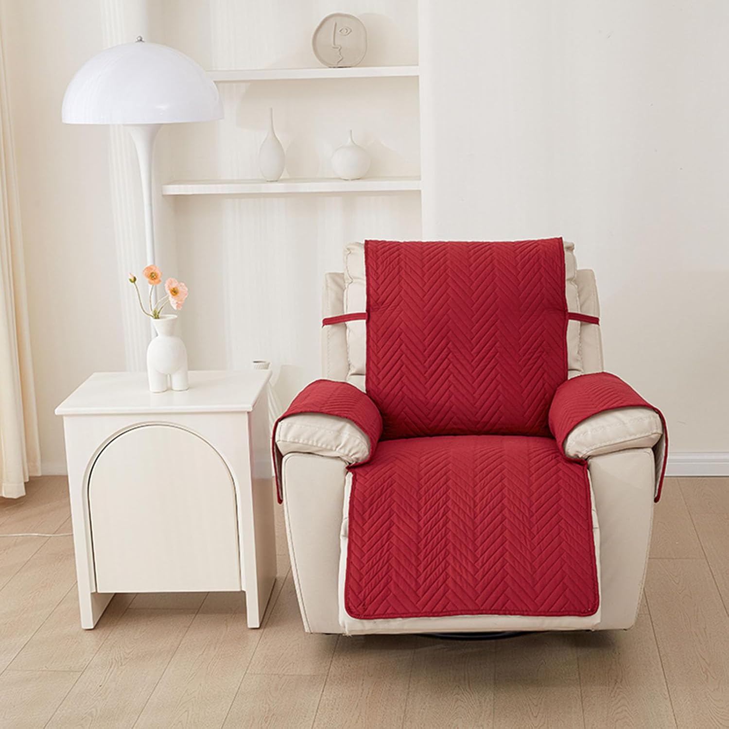 YOPOIY Reclining Chair Cover Cat Scratch Proof, Stretch Recliner Armchair Couch Slipcover 1 Seater Nonslip Furniture Protector for Kids and Pets (red,one Size)