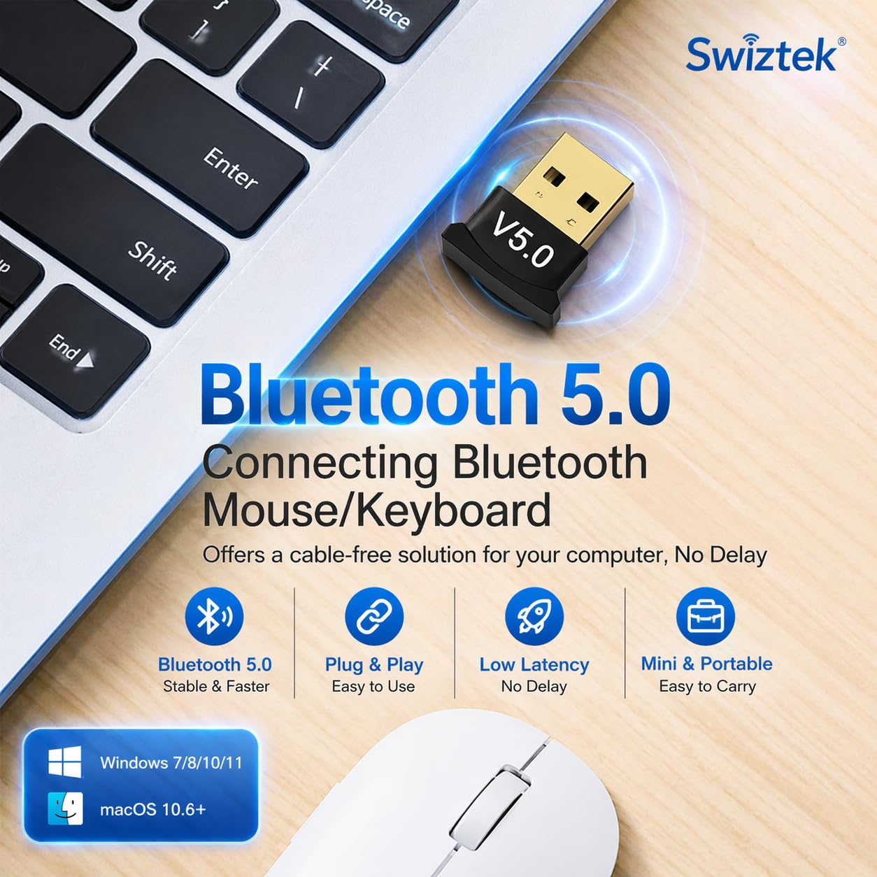 Swiztek Bluetooth 5.0 Adapter - PC & Laptop -5