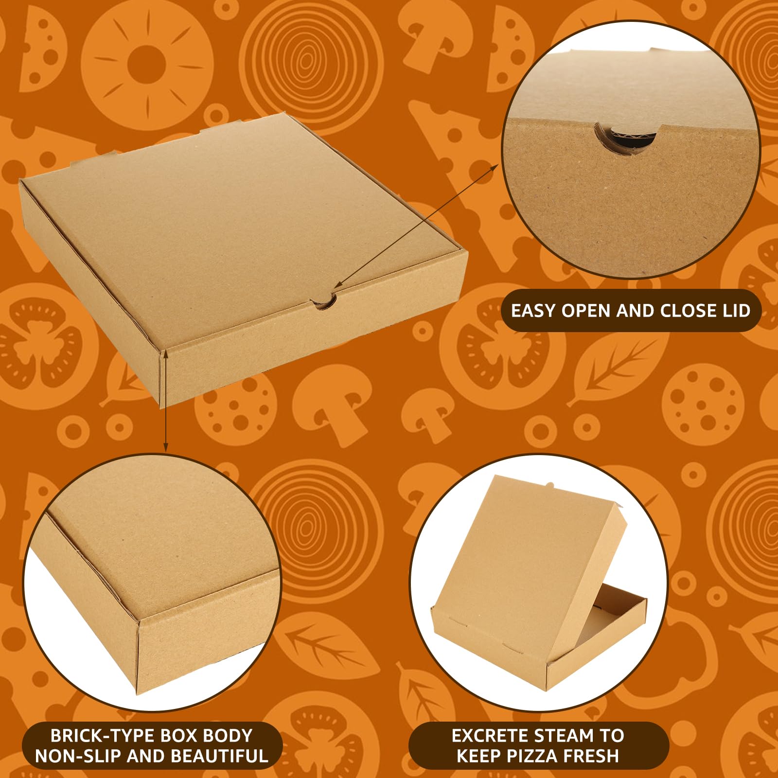 RHBLME Confezione da 30 scatole per pizza, 24 x 24 x 4,5 cm, scatole per pizza grandi, scatole per pizza quadrate portatili, scatole per pizza ondulate resistenti al grasso, mantengono fresca la pizza