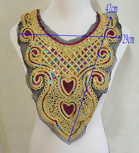 Miniatura 2 de 1 unids Craft Gold Collar Venise lentejuelas bordado floral apliques adorno decorado encaje escote accesorios de costura (oro 002)