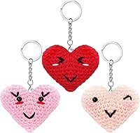 Quelay 3PCS Handmade Crochet Heart Keychains with Cute Expressions - Valentine's Day Gifts for Bags, Backpacks & Keys
