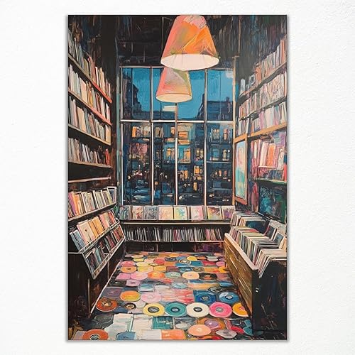 Yaasilinage Póster de tienda de discos de vinilo, arte de pared en lienzo musical, impresión artística de cubierta de álbum, decoración de pared