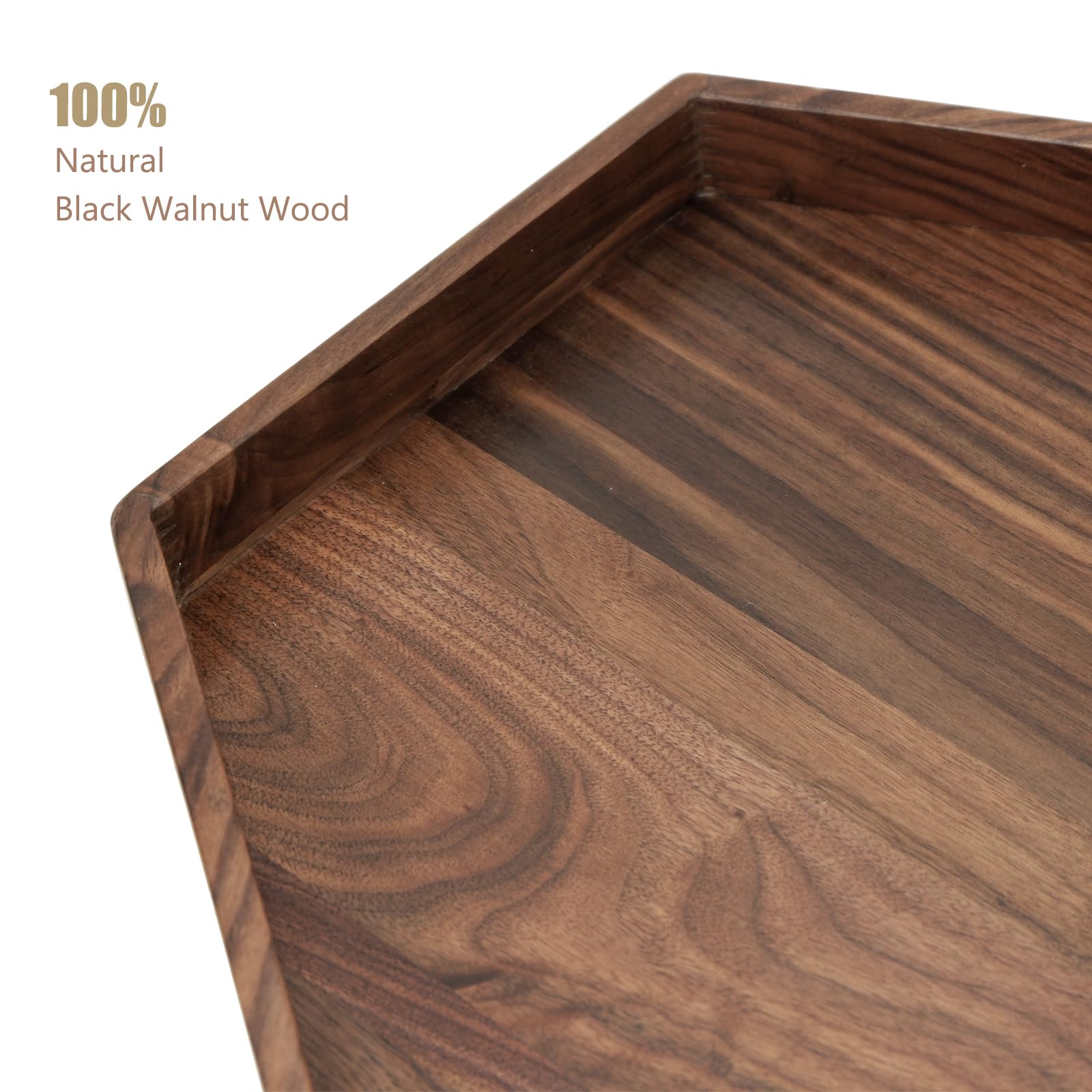MAGIGO 12 Inches Small Hexagonal Black Walnut Wood Ottoman Tray with Handles, Serve Tea, Coffee Classic Wooden Decorative Serving Tray - Image 3