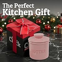 Vista 9 de Priority Chef Recipiente para mantequilla con tapa con línea de agua, plato de mantequilla francés de cerámica para dejar en la encimera, rosa