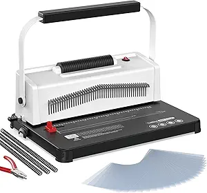 Spiral Coil Binding Machine: Homeschool Manual 46 Hole Puncher Spiral Binder with Electric Coil Inserter, Professional & Customizable Binding for Book Press, Paper, Binder Book, Notebook, White