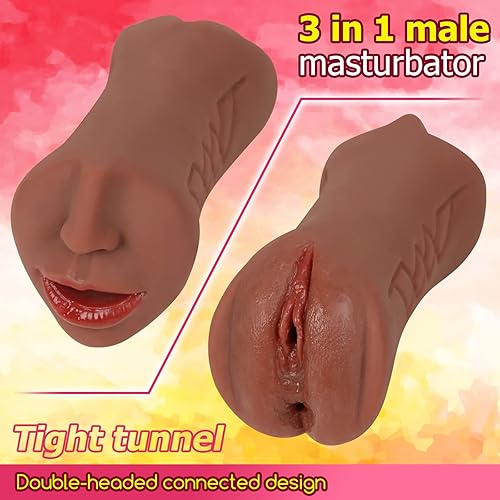 Miniatura 9 de Masturbador masculino 3 en 1 mamada de bolsillo con doble extremo, realista, texturizada, muñeca sexual con vagina y anal, masturbación portátil