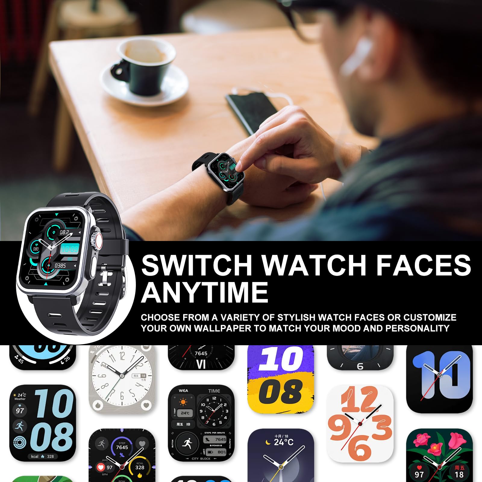 Smart Watch for Women Men, 30-Day Long Standby,Fitness Tracker with Heart Rate/Blood Oxygen/Sleep Monitor/Answer/Make Calls,1.83