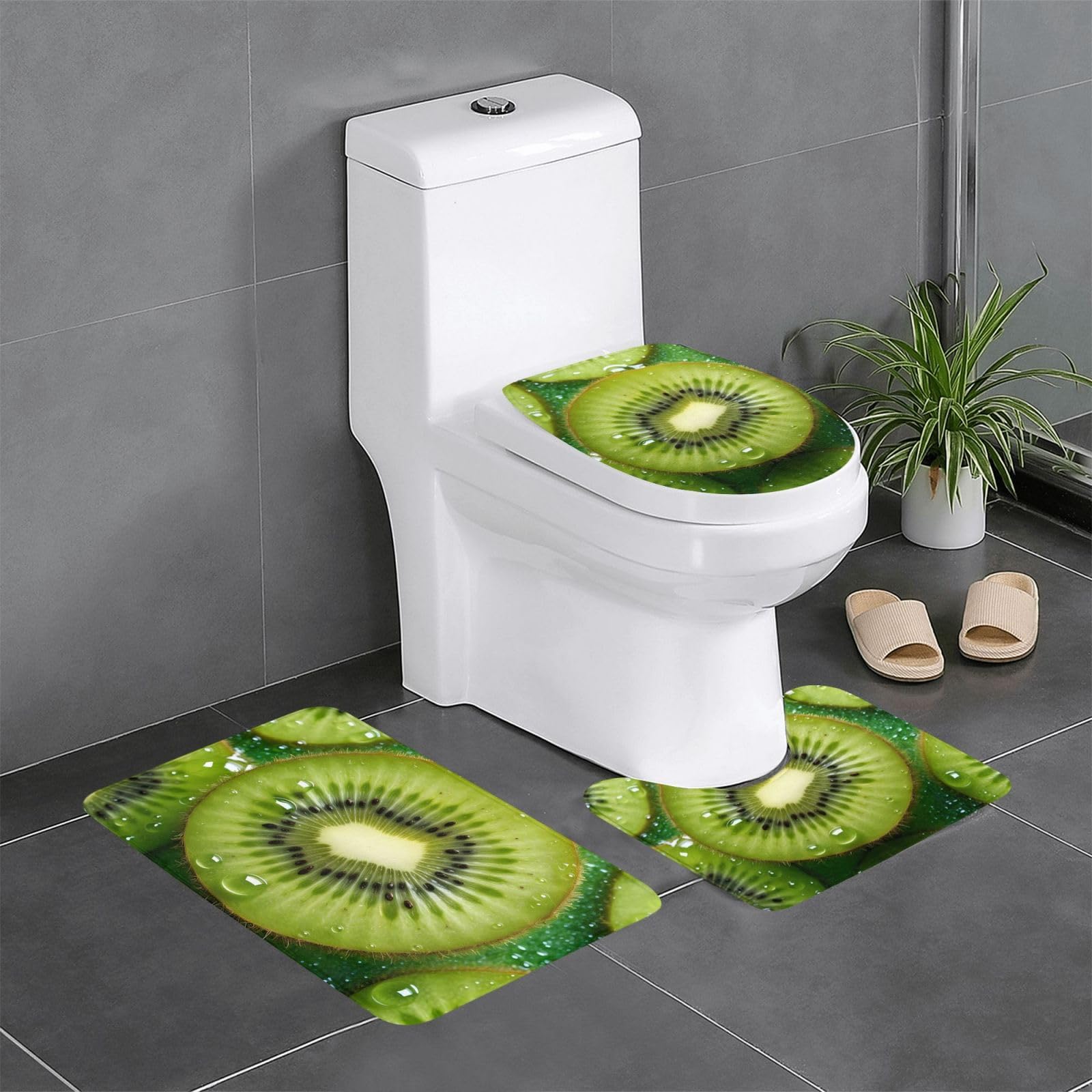 Tapis de salle de bain Kiwi lot de 3 antidérapants avec contour pour toilettes